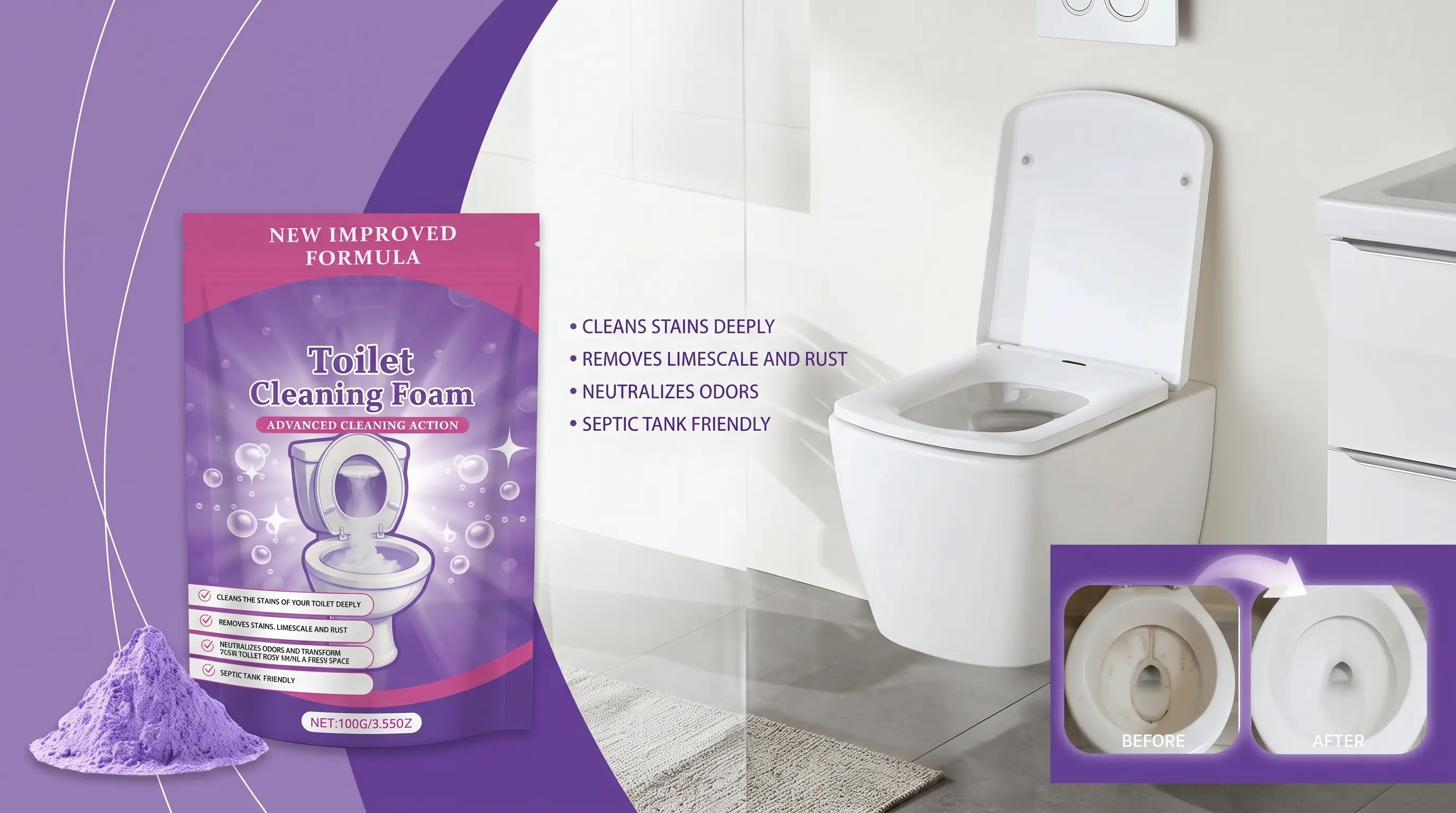 Fizz Clean foam cleaning a toilet bowl